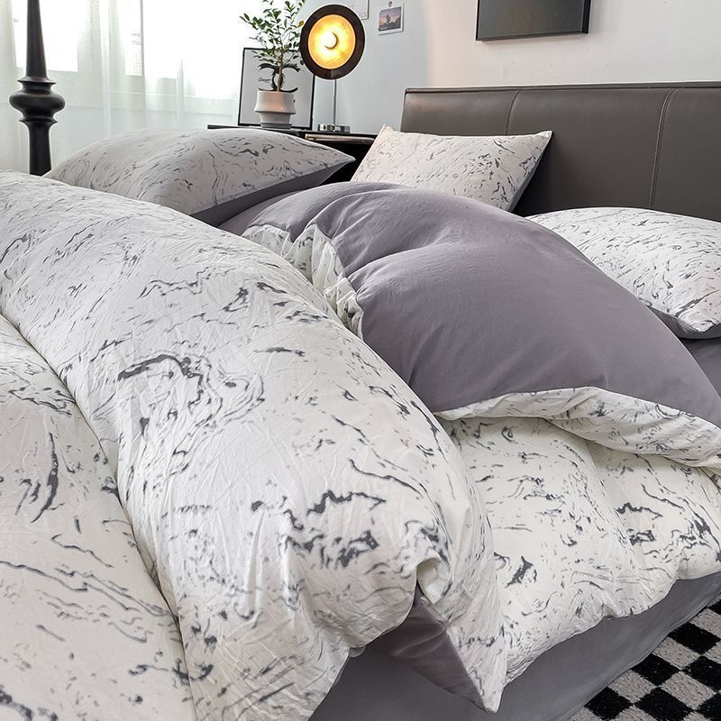 北欧风黑白奶牛被套四件套床笠款床上用品单人学生宿舍床单三件套