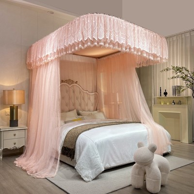 cb#新款带防尘顶落地轨道u型三开门1.8m1.5m2m床家用轨道蚊帐