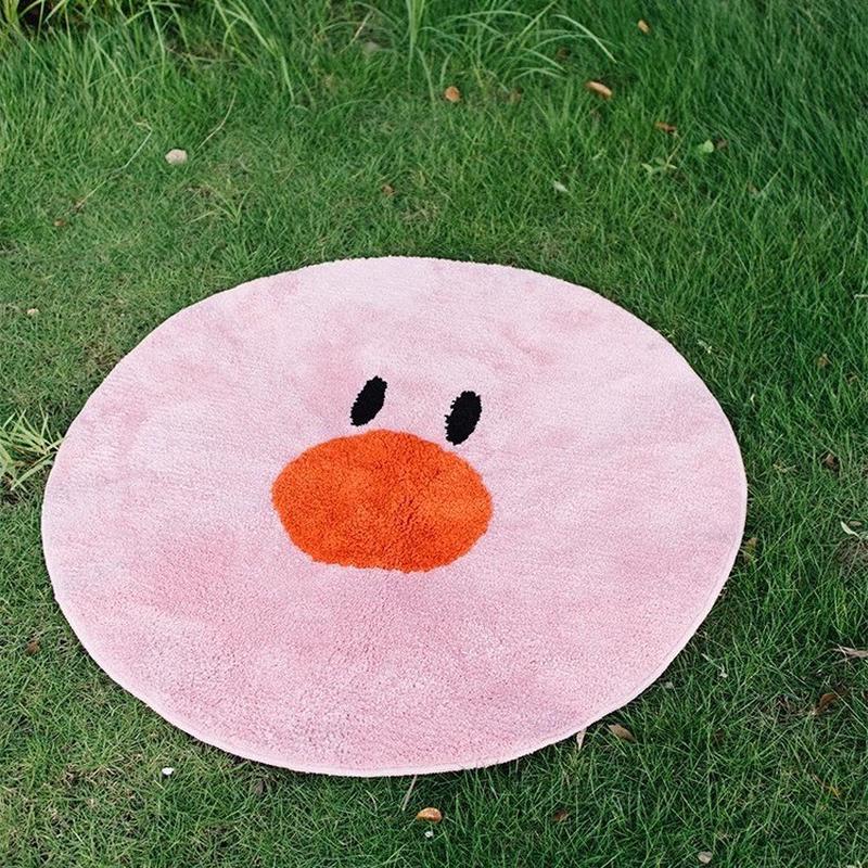 红鼻子小人植绒地毯圆形可爱儿童房吸水防滑地垫卧室阳台植绒地毯