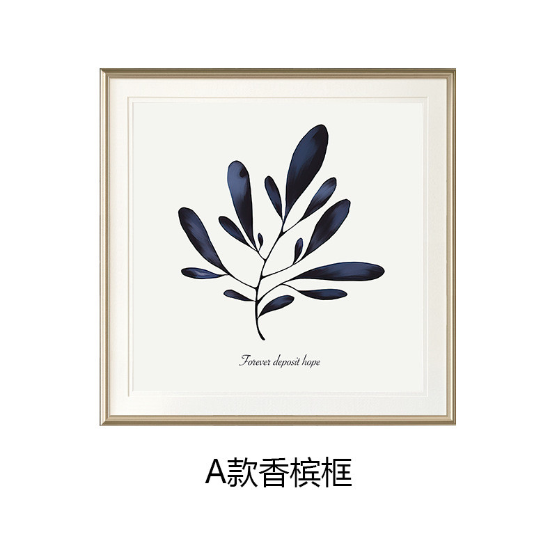 现代美式客厅背景墙装饰画法式餐厅壁画简美植物床头蓝色卧室挂画图片