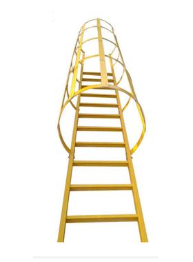 广州现货玻璃钢护笼爬梯黄色消防护笼爬梯扶手电工绝缘直爬梯护