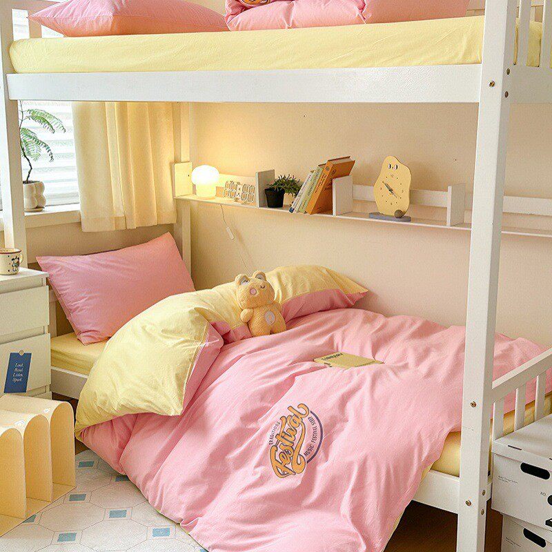 2024新款纯色双拼厂家套件儿童上下铺床上用品学生批发直销