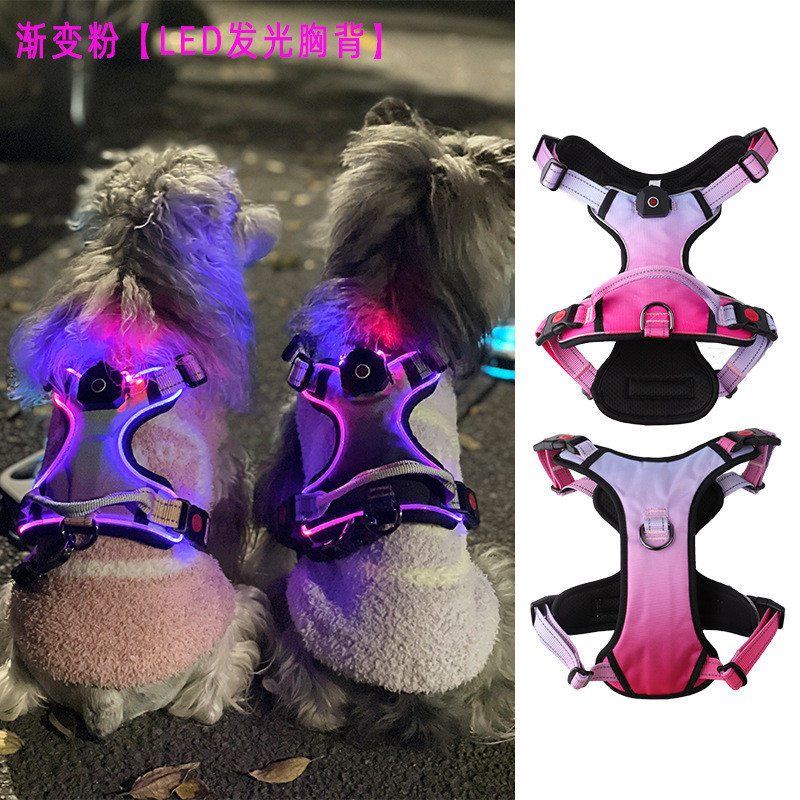 新款led灯狗狗发光胸背带可充电透气夜间舒适款发光胸背带