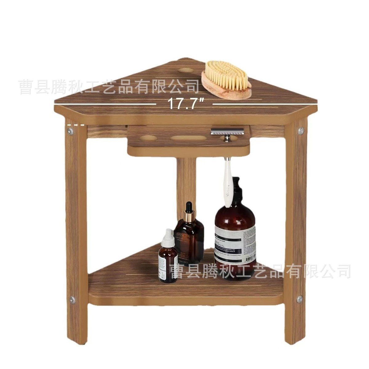 柚木浴室储物架沥水架双层家用角落架洗浴用品肥皂托架实木收纳架