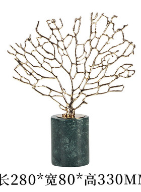 欧式摆件珊瑚海树金属新中式轻奢样板间民宿装饰品大理石艺术摆件