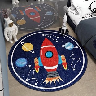 儿童房间圆形地毯足球地垫男孩图书角游戏阅读区书桌电脑椅子篮球