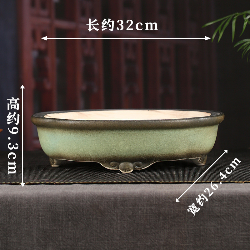 宜兴紫砂花盆批发大号复古三脚莲花浅落地桌面盆盆景装饰文竹yd07