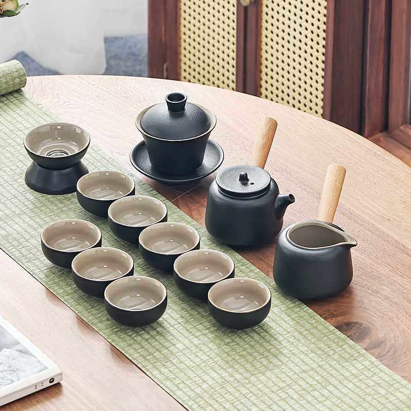 黑陶功夫茶具套装家用个性日式茶杯盖碗泡茶壶茶道杯洗自动便携包
