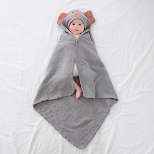 浴袍可穿连帽儿童浴巾女孩宝宝男童小孩男孩斗篷纯棉纱布裹巾包被