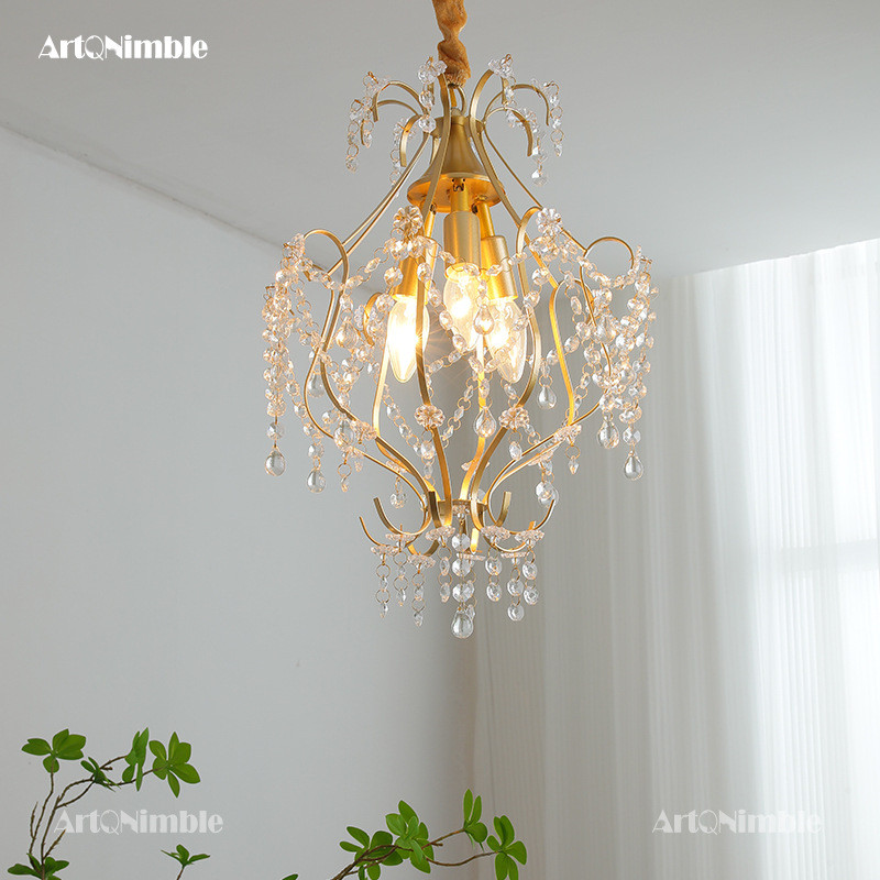 餐厅法式复古雕花水晶小吊灯美式高级感入户玄关飘窗过道床头吊灯