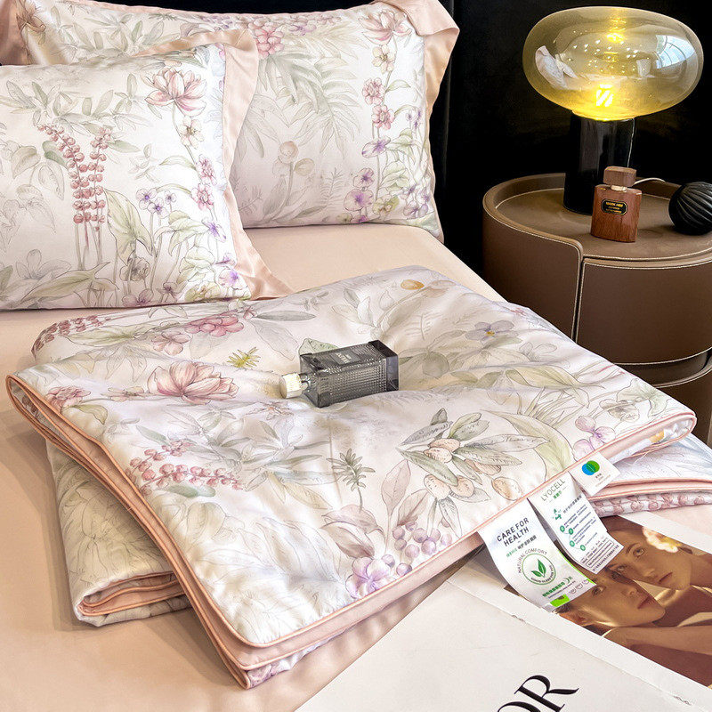 100支天丝夏凉被四件套双面冰丝凉感夏被可机洗薄被子空调水洗