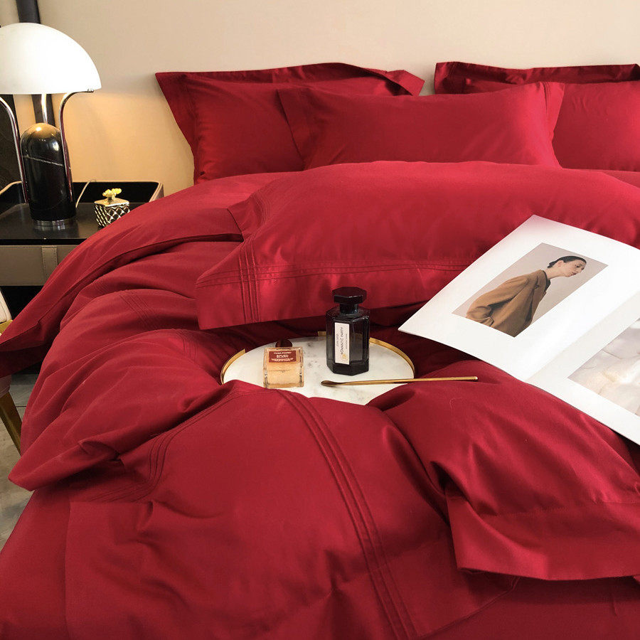 51n喜寻家纺结婚铺床上用品大红简约长绒棉纯色100支四件套简约,床上用品,婚庆床品套件,淘宝优惠券,粉丝福利购,淘宝优惠卷