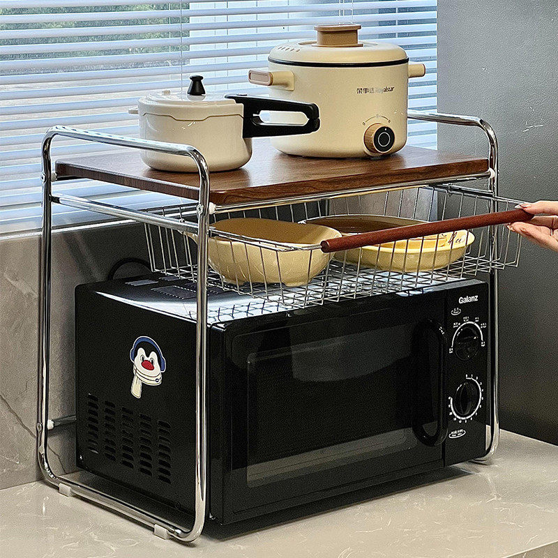 微波炉架子双层置物架厨房烤箱电饭锅一体专用多功能台面抽拉式,厨房/烹饪用具,微波炉置物架,淘宝优惠券,粉丝福利购,淘宝优惠卷