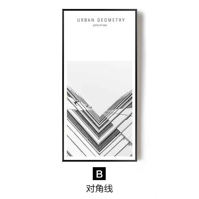 玄关壁画工业风格建筑黑白装饰画北欧客厅后现代办公室竖版挂画