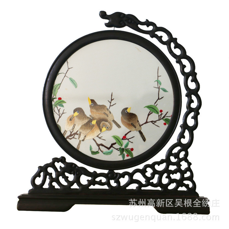 苏绣双面绣摆件客厅龙头装饰品手工刺绣工艺品书房架花鸟动物