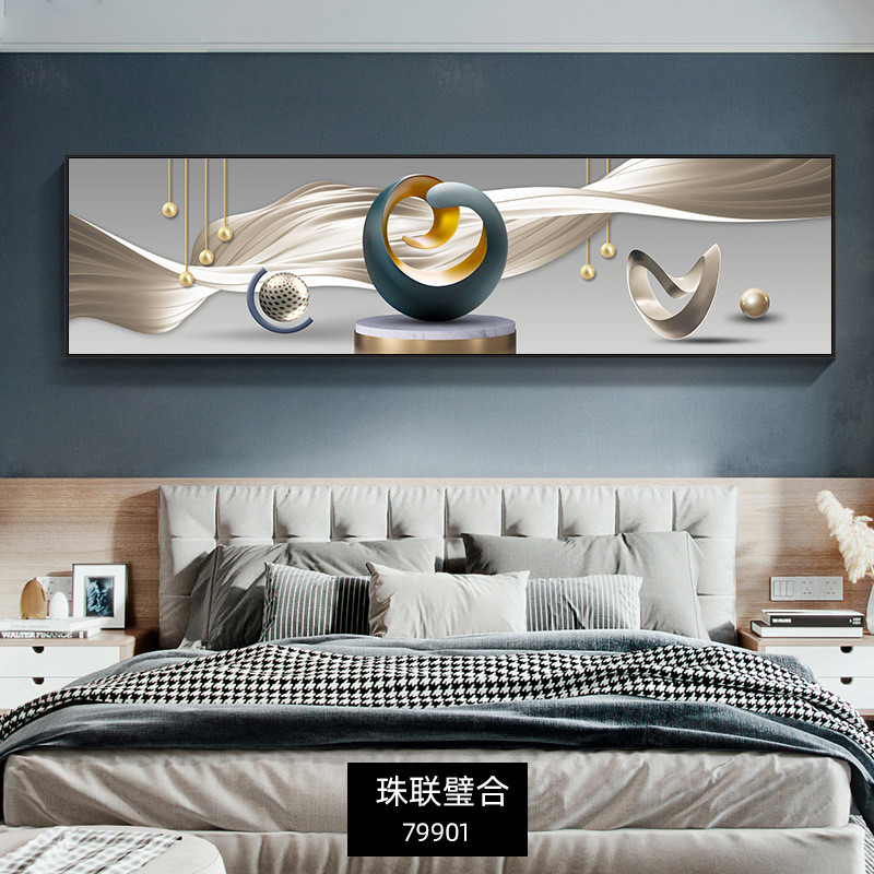 简约大气主卧温馨床头挂画卧室装饰画海景横幅壁画抽象客厅画