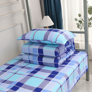 厂家现货批发枕套三件套床单被罩学生单位宿舍格子床上用品套装