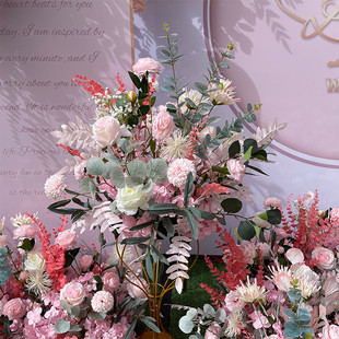 粉色婚庆花艺婚礼绢花舞台花路区装饰地排花点迎宾引花球角花组合