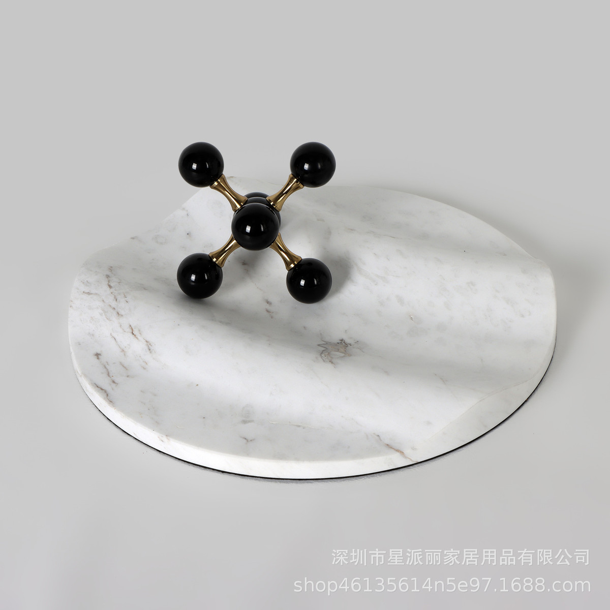 热销简约轻奢大理石底盘水晶圆球摆件创意波浪托盘客厅餐桌饰品软