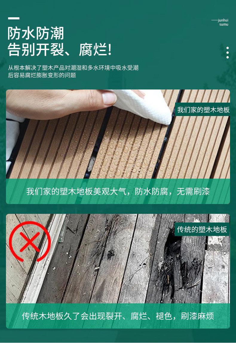 Открытый пол 146*24防滑在线木纹塑木地板庭院露台无缝圆孔防腐拼接压花木塑板