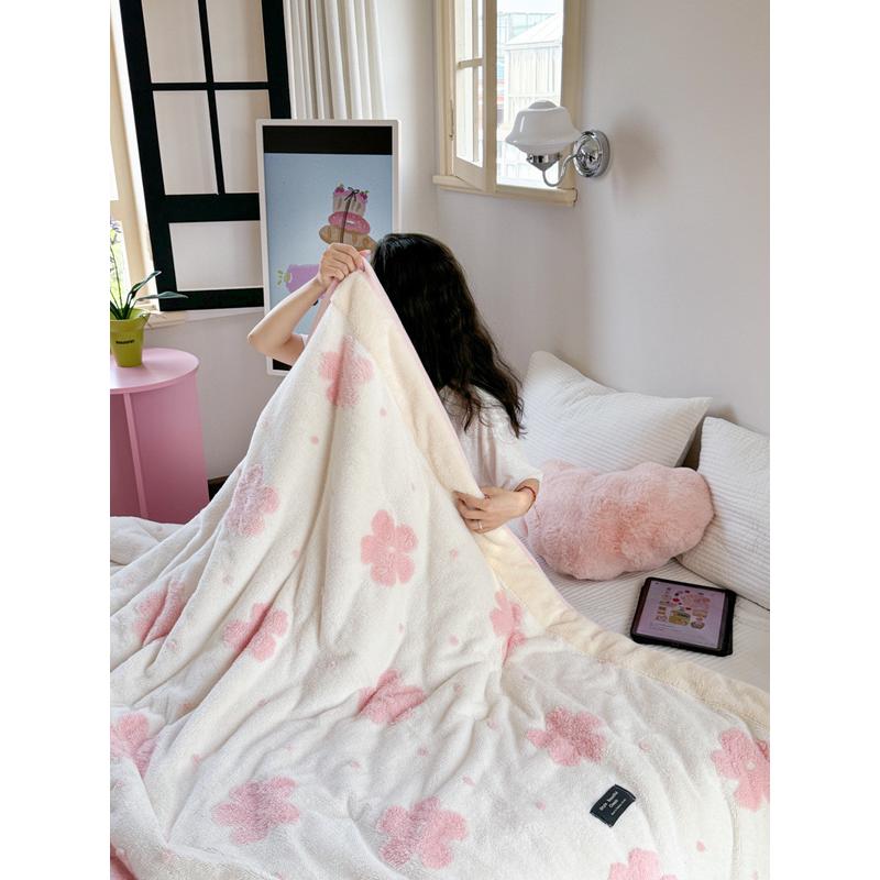 ins舒提花绒棉毛毯冬季加厚沙发毯子宿舍午睡盖毯户外高级披肩毯