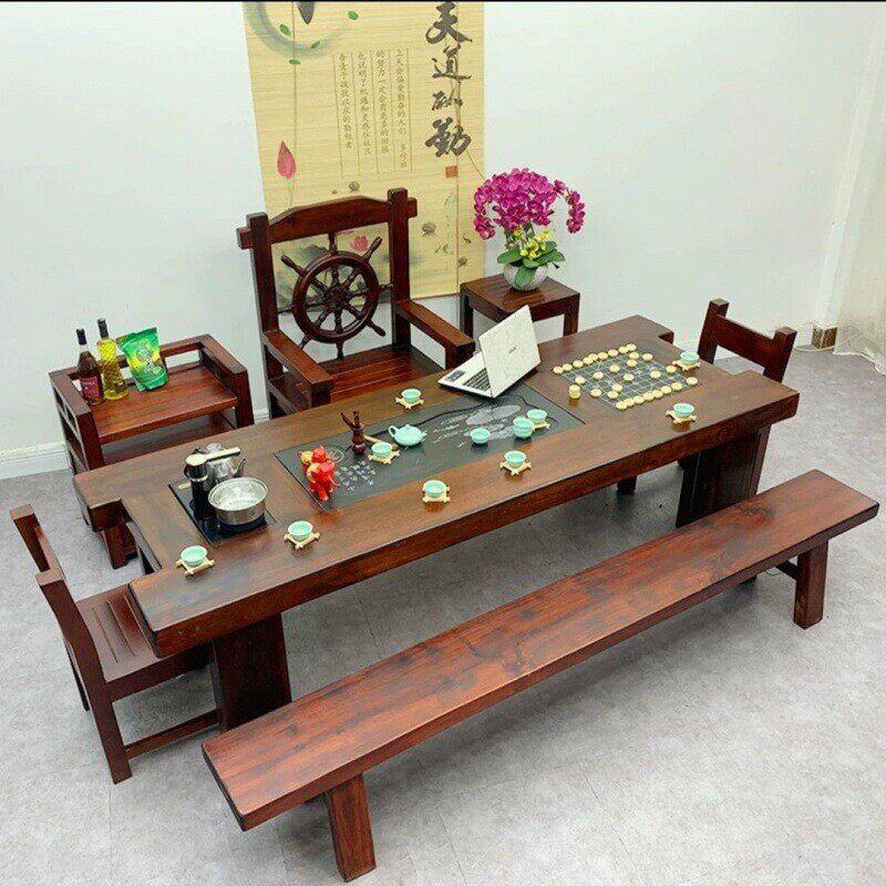 老船木茶桌椅组合茶台实木茶桌茶桌泡茶大办公室功夫茶几高档茶桌