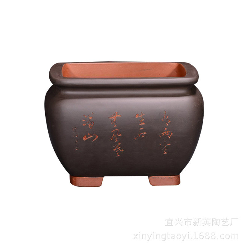 现货宜兴兰花精品正四方盆景盆紫砂陶盆吊兰绿萝手工出口花盆
