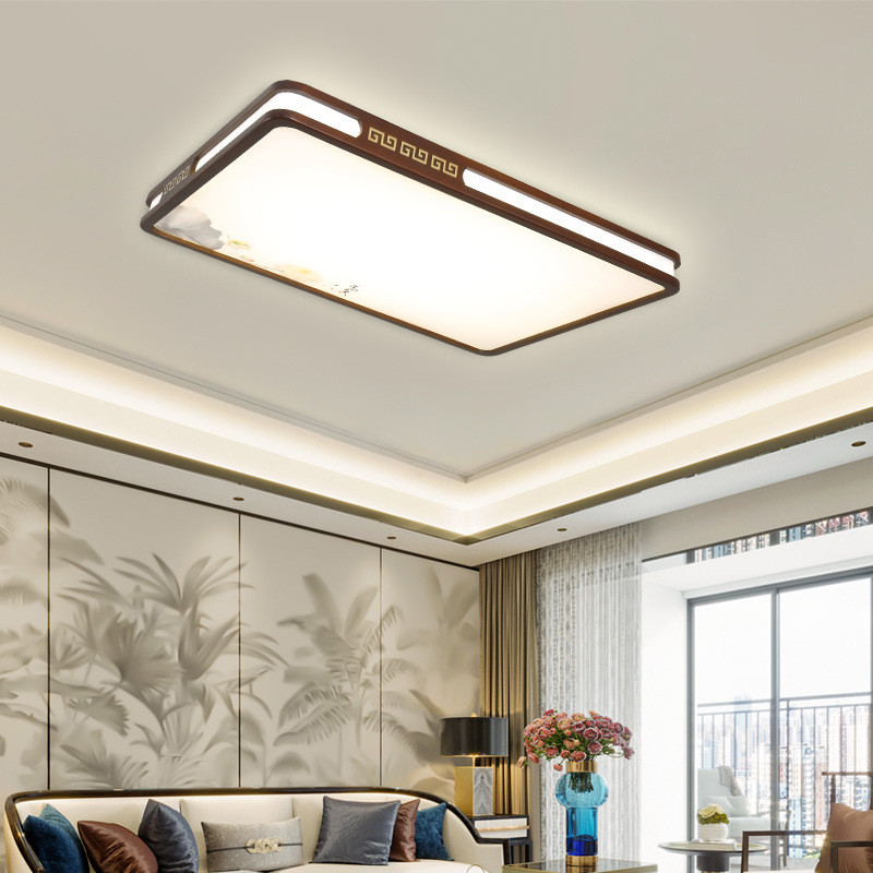 热销新中式吸顶灯超薄实木工厂卧室灯长方形新款中国风橡木灯具客