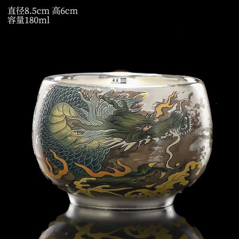 包银主人杯大师手绘青龙鎏银杯家用礼品茶杯高档单杯养生茶器茶盏