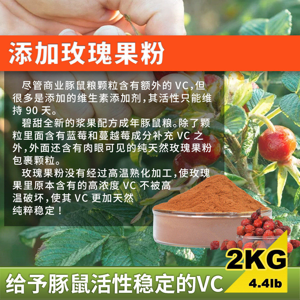 碧甜天竺鼠浆果配方成年豚鼠粮2kg玫瑰果粉高纤维提摩西主食饲料