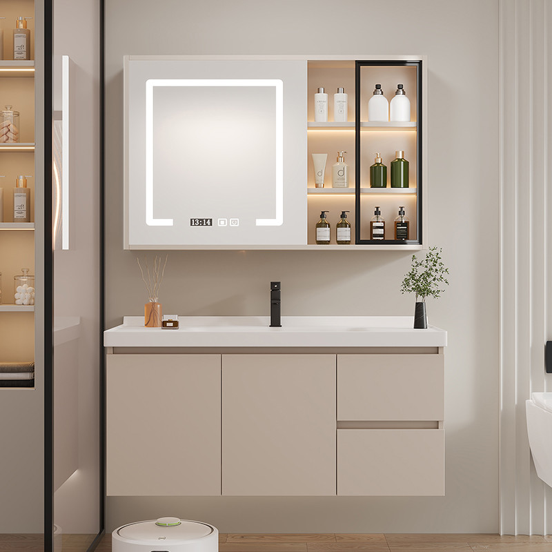 智能实木陶瓷一体盆浴室柜组合40CM宽超窄小户型卫生间洗手洗脸盆