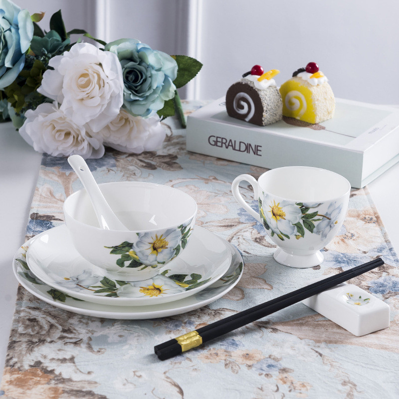 七件套单人位餐具景德镇陶瓷家用碗碟套装陶瓷碗盘酒店摆台礼品瓷