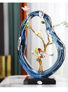 桌面彩蓝色透明飘带摆件现代不规则家居样板间客厅珐琅装饰艺术品
