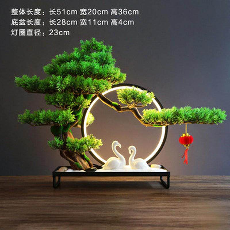 新中式仿真创意迎客松盆景绿植酒店家居玄关软装饰品简约造景摆件