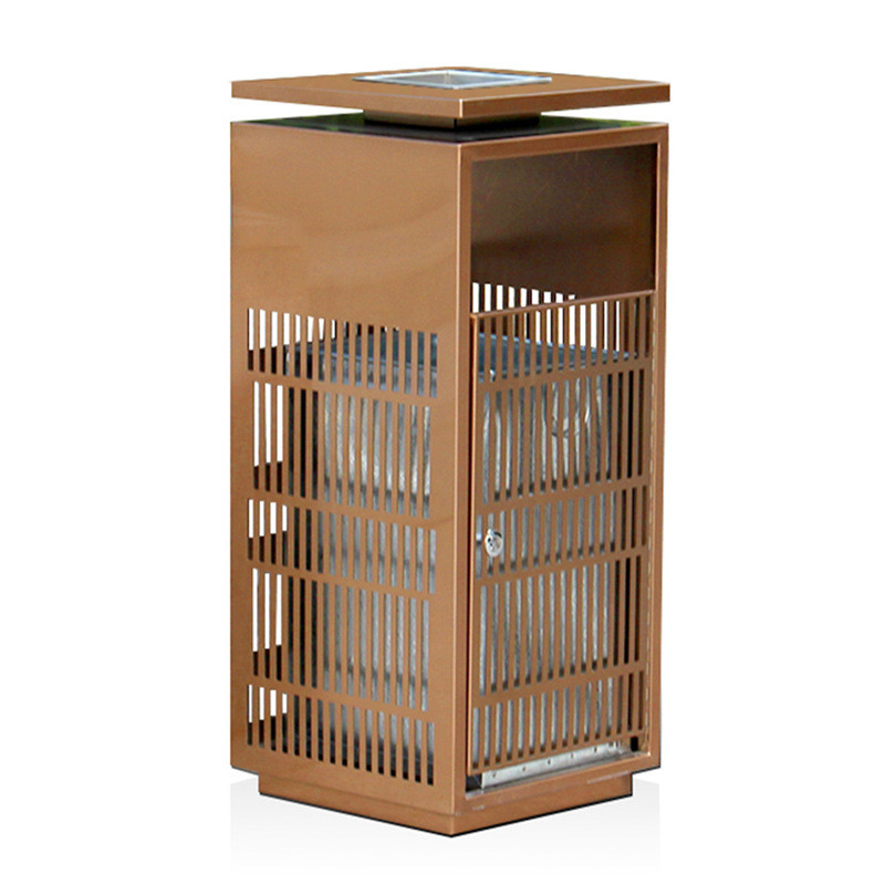 室内户外房地产不锈钢垃圾桶大厅庭院电镀方形售楼金属单筒厂定制