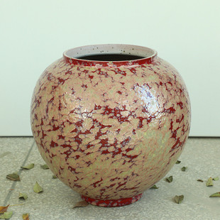 景观园林装饰插花摆件月亮红色大型石榴罐陶瓷落地花瓶油画罐民宿