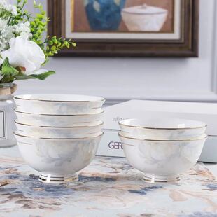 陶瓷餐具4.5寸米饭碗家用吃饭碗高脚一件描金骨瓷碗套装厂碗批发