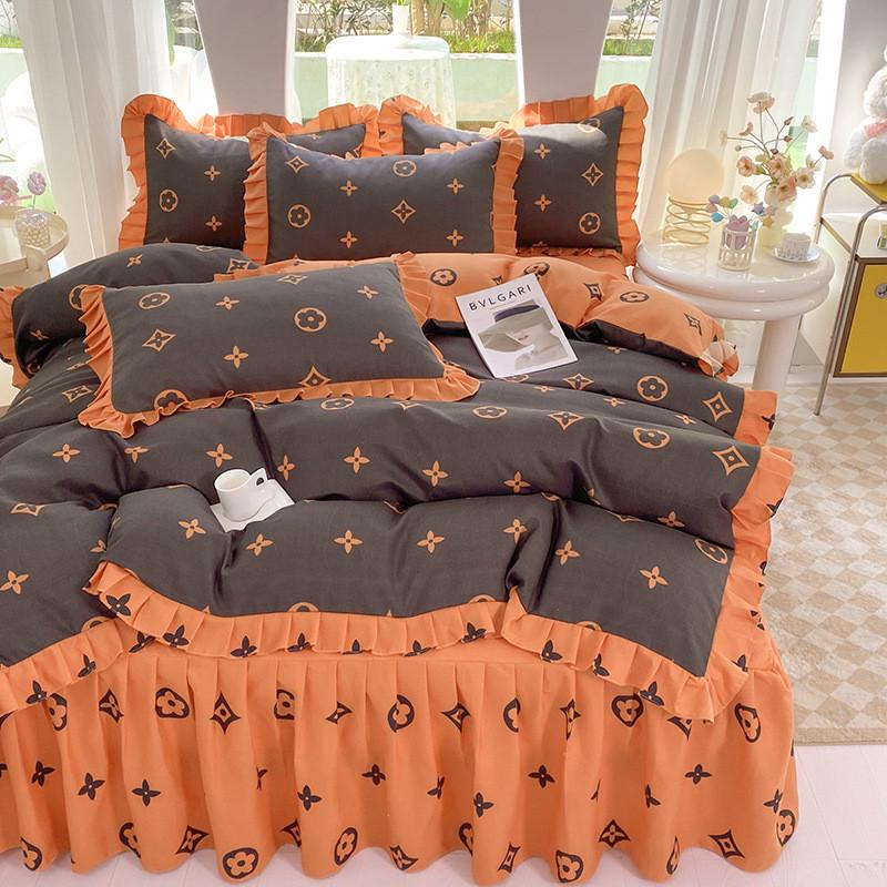 床裙款植物磨毛四件套1.5米1.8m公主风加厚羊绒斜纹被套双人床单