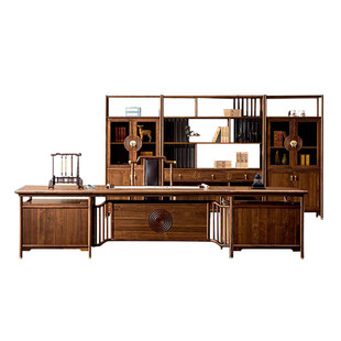 新中式简约现代老板椅实木时尚大班台老板桌搭配椅乌金木办公家具