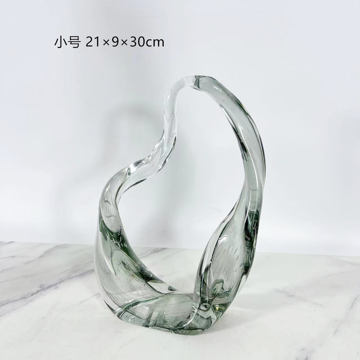 绿色透明玻璃飘带现代不规则灰色摆件家居样板间客厅桌面装饰艺术