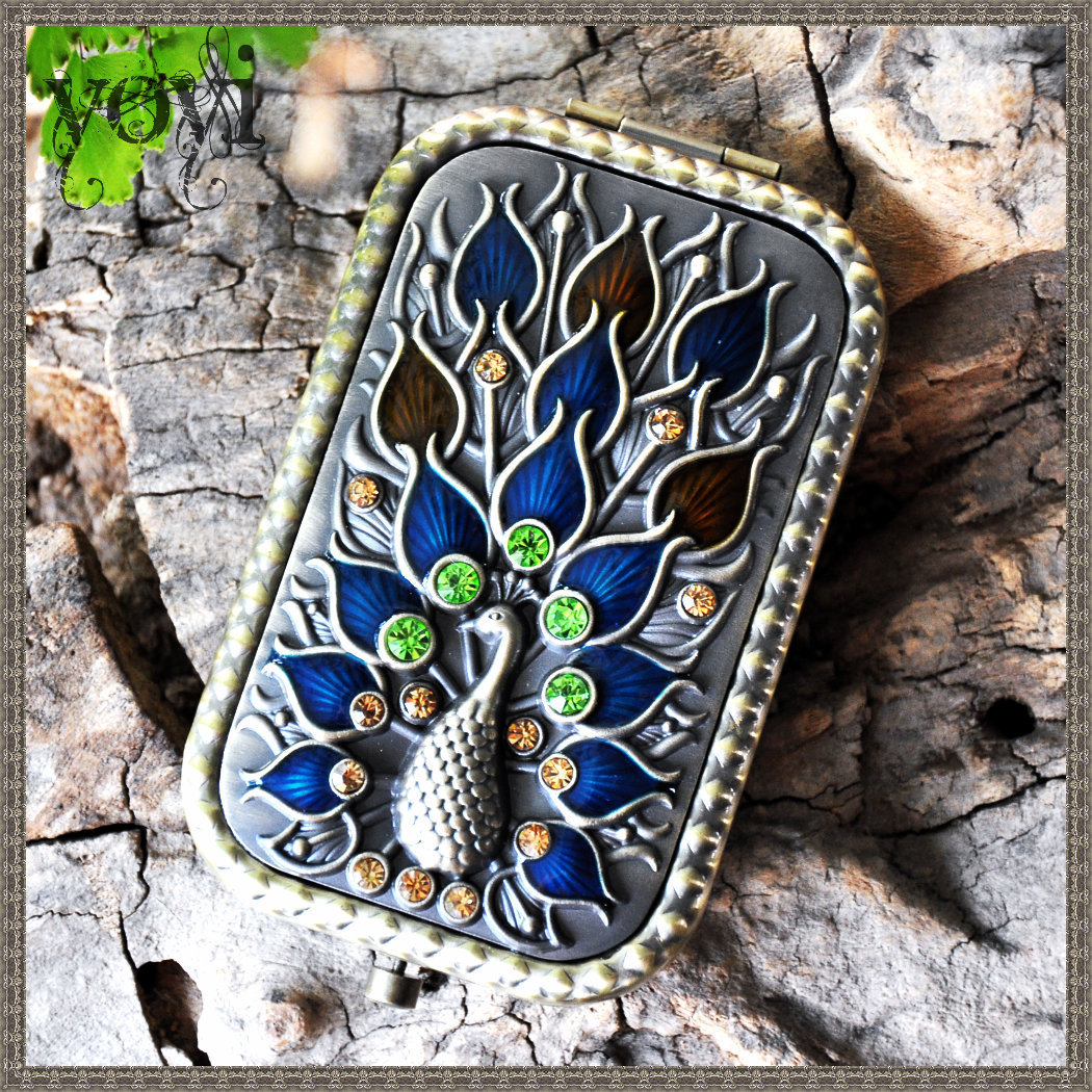 孔雀创意欧式金属双面随身便携公主可爱复古小镜子折叠化妆梳妆镜