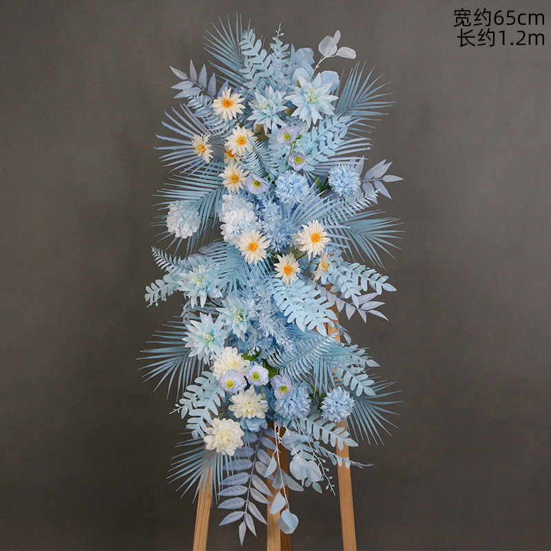 蓝色婚庆花艺仿真花婚礼布置排花路引花点花背景舞台装饰区迎宾