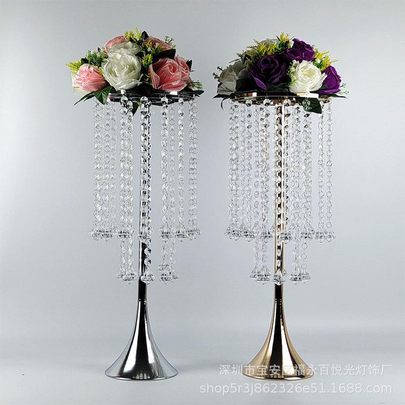 婚庆铁艺花架水晶珠帘路引婚礼现场布置装饰用品桌面花器烛台摆件