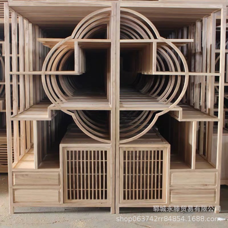 古玩博古架原木色展示架书架书房办公室新中式展示架