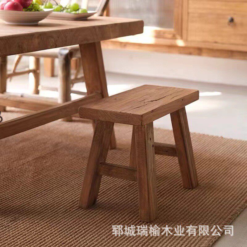 禅意老榆木围炉煮茶小方桌茶台家用小阳台木质户外烧烤原木餐桌