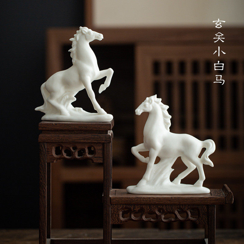 小白马客厅书房玄关陶瓷生肖马办公室桌面酒店装饰鱼缸微景观摆件,特色手工艺,青花瓷,淘宝优惠券,粉丝福利购,淘宝优惠卷