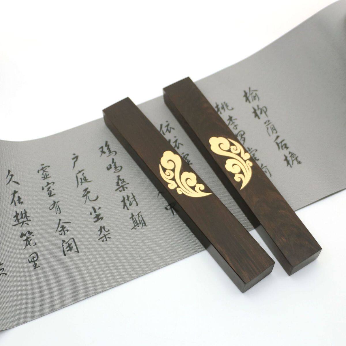 红木黑工艺品摆件镇纸雕刻梓木嵌铜祥云创意文房镇尺压纸厂家批发