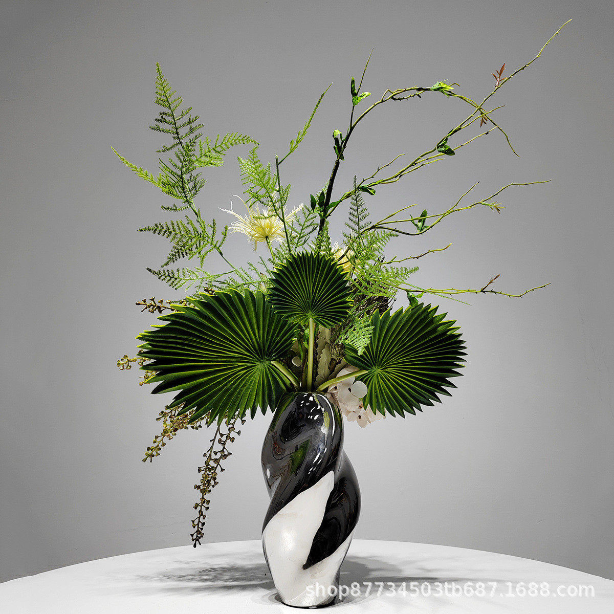 现代简约绿色仿真花束样板房间软装客厅插花轻奢餐桌花艺茶几摆件