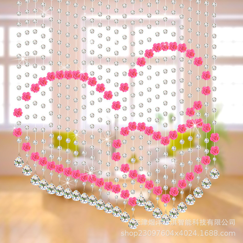 批发玫瑰花珠帘成品帘水晶珠帘心形玄关挂门帘客厅珠帘隔断加拱形