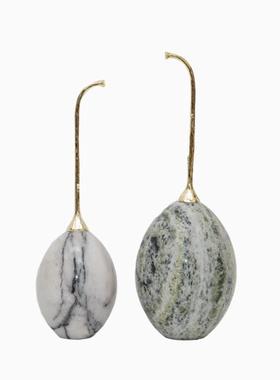 现代极简样板间大理石头果金属蛋形家居装饰餐桌蜡烛酒杯组合摆件